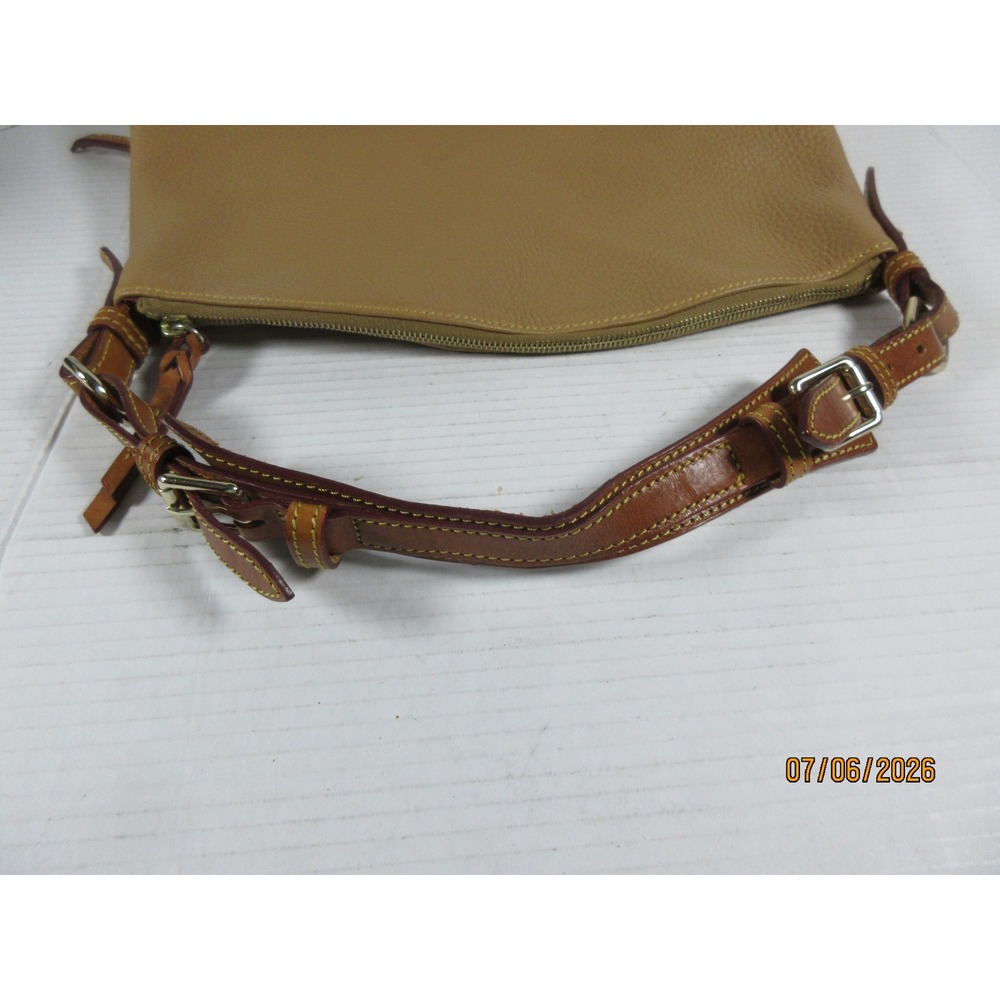 Dooney & Bourke Tan Pebbled Leather Hobo Shoulder Bag with Pink Gingham Lining - Picture 3 of 14